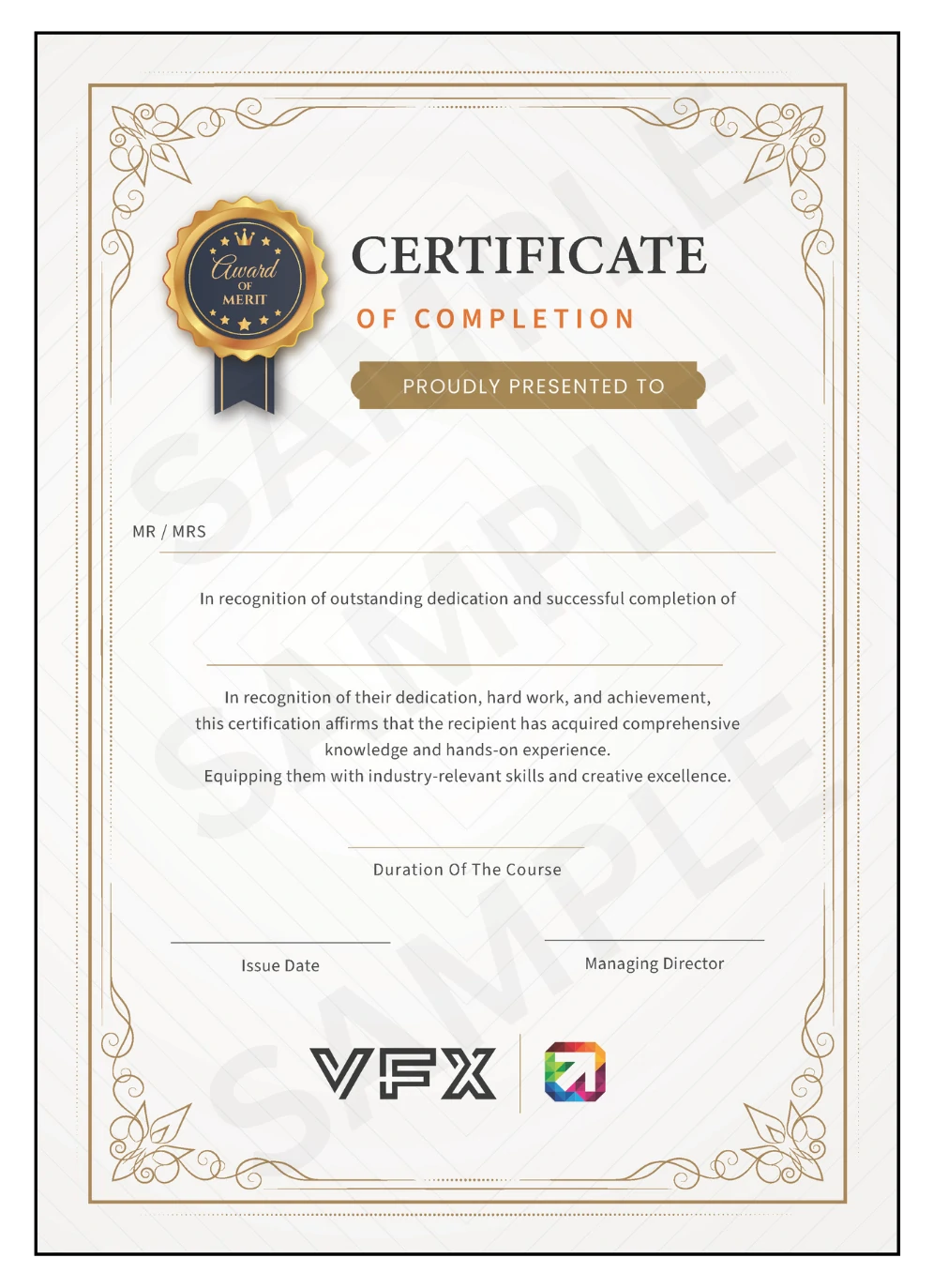 CBE Canada Affiliated Multimedia Certificate from VFX India Chennai
