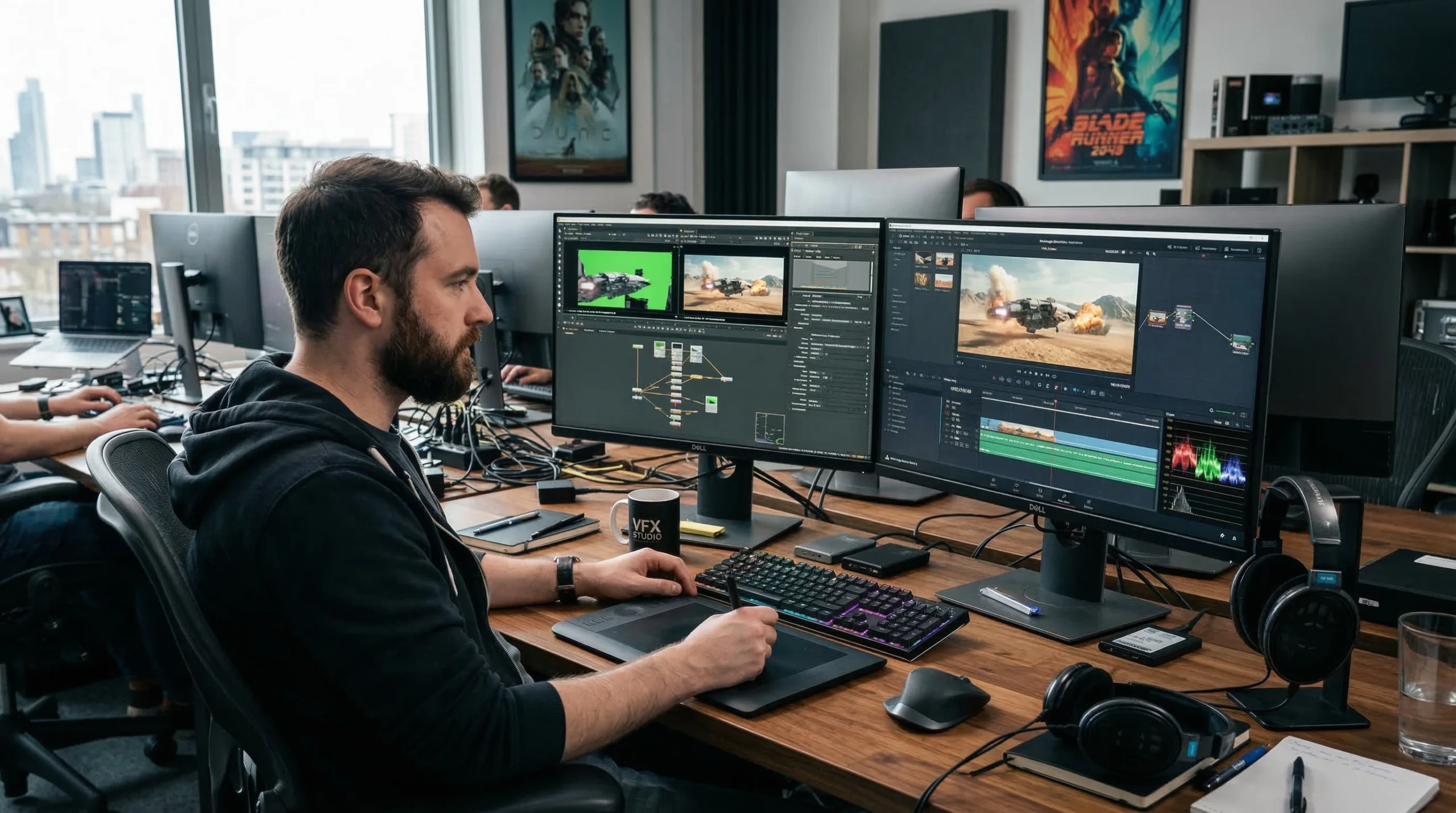 Realistic Visual Effects Artist Working at Modern Workstation - Professional Video Editing Course Training