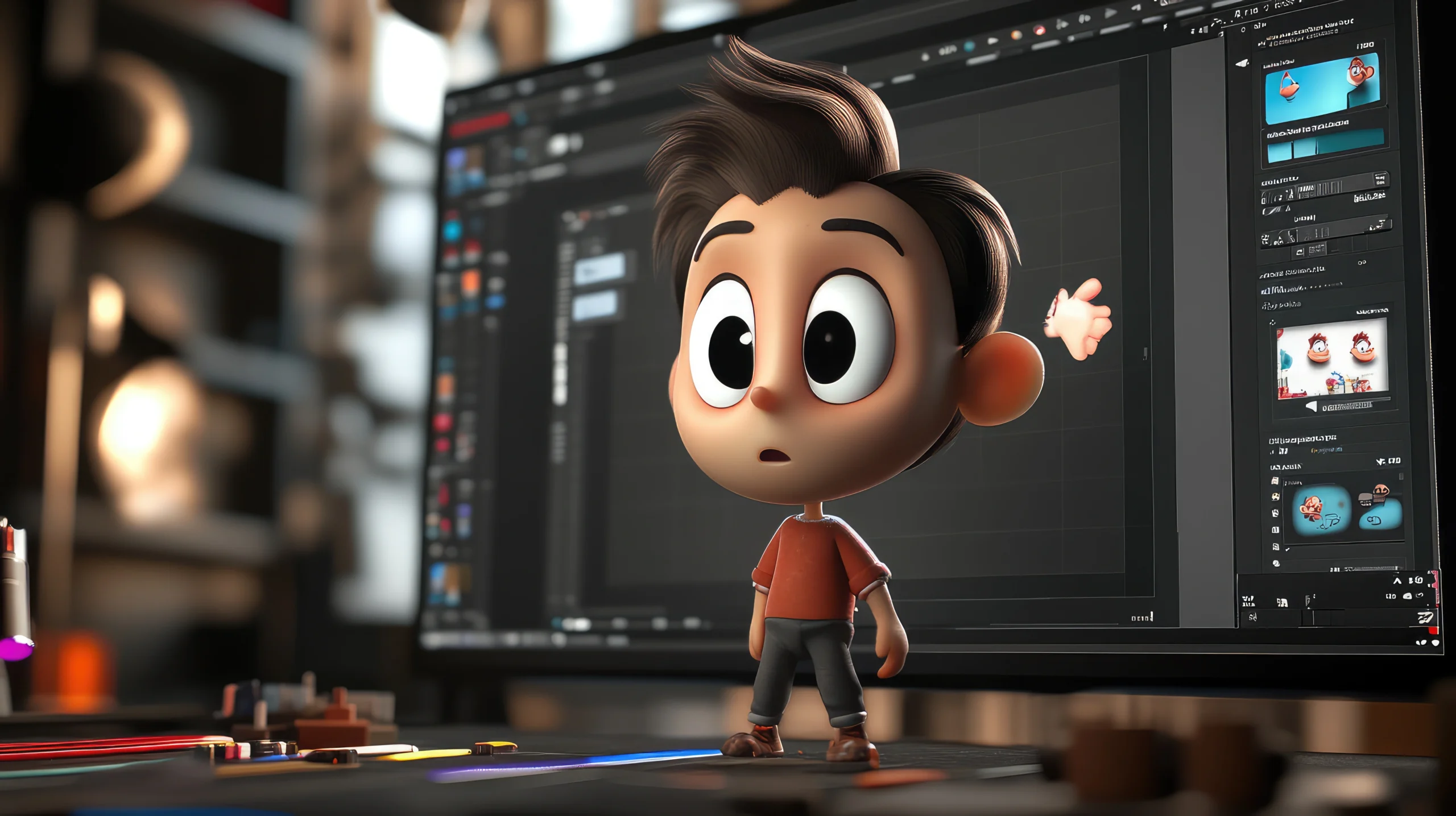 AI Animation Revolution - Computer Screen with Cartoon Character