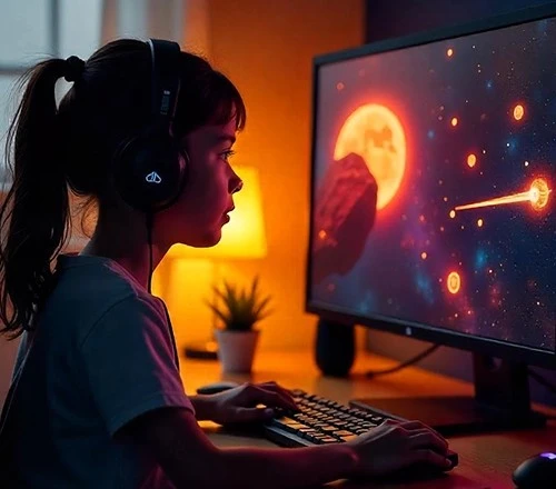 Realistic Visual Effects Artist Working at Modern Workstation - Professional Game Development Course Training