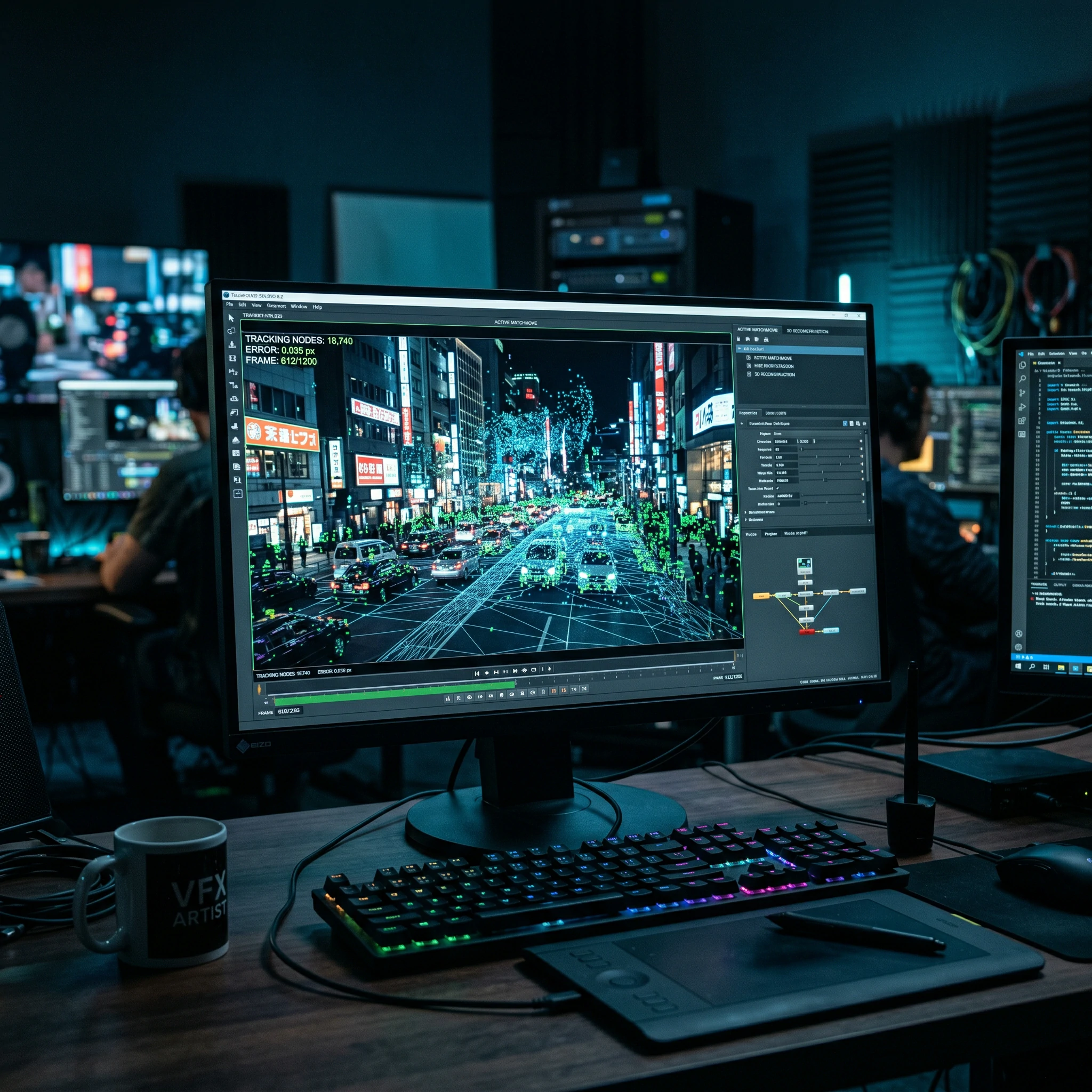 VFX Artist performing 3D Tracking and Matchmoving on cinema footage