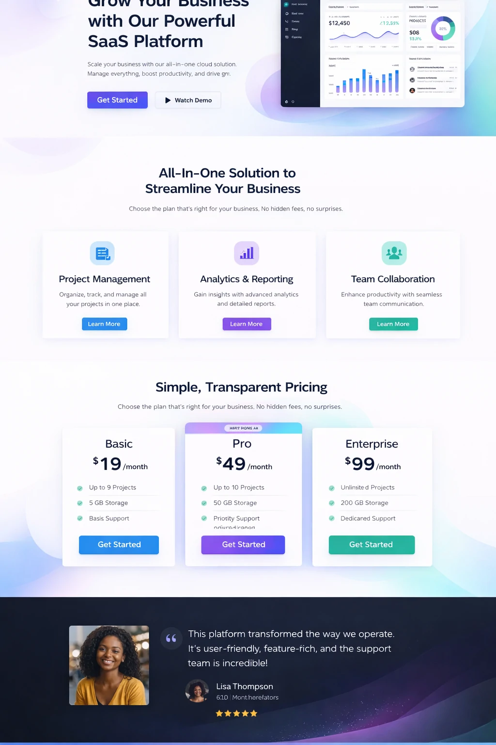 SaaS Product Landing Page Project